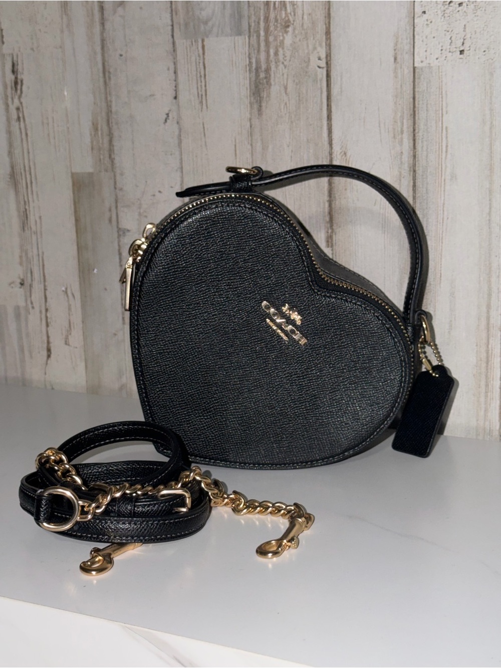 Coach Heart Crossbody Bag in Crossgrain Leather Black